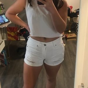 American Eagle high rise white shorts
